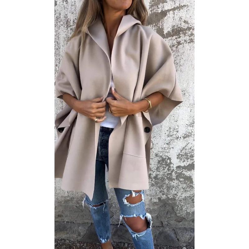 Autumn and Winter Women's Shawl Lapel One-piece Cape Jacket