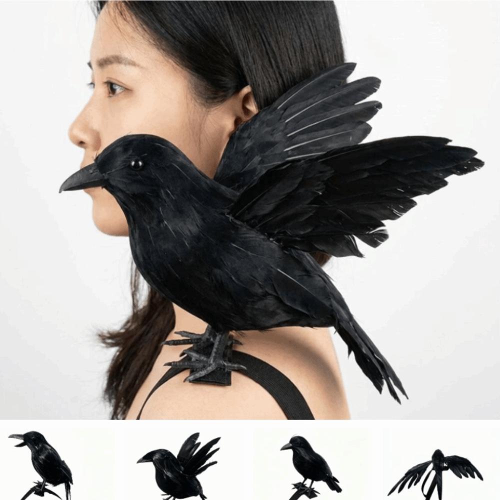 Black Feather Lifelike Crow Realistic Cosplay Costume Halloween Simulation Crow Cosplay Costume