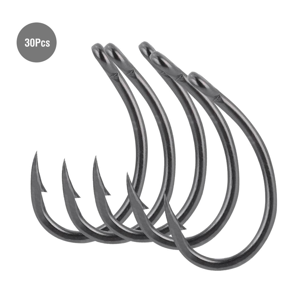 30pcs Perforated Sharp Barbed Carbon Steel Hook Fishhook for Sea Fishing (6#)