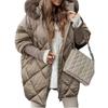 Модный удлиненный кардиган-пальто с капюшоном, отделкой из искусственного меха и стеганым узором для зимы