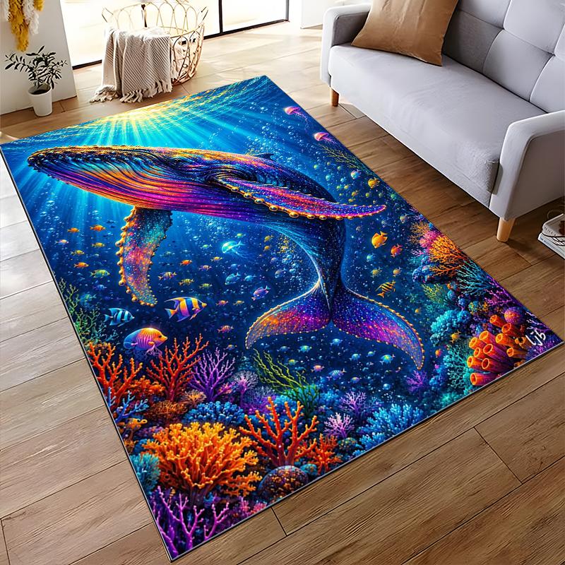 Colorful Underwater Whale Scene Non-slip rug suitable for living room and bedroom sofas