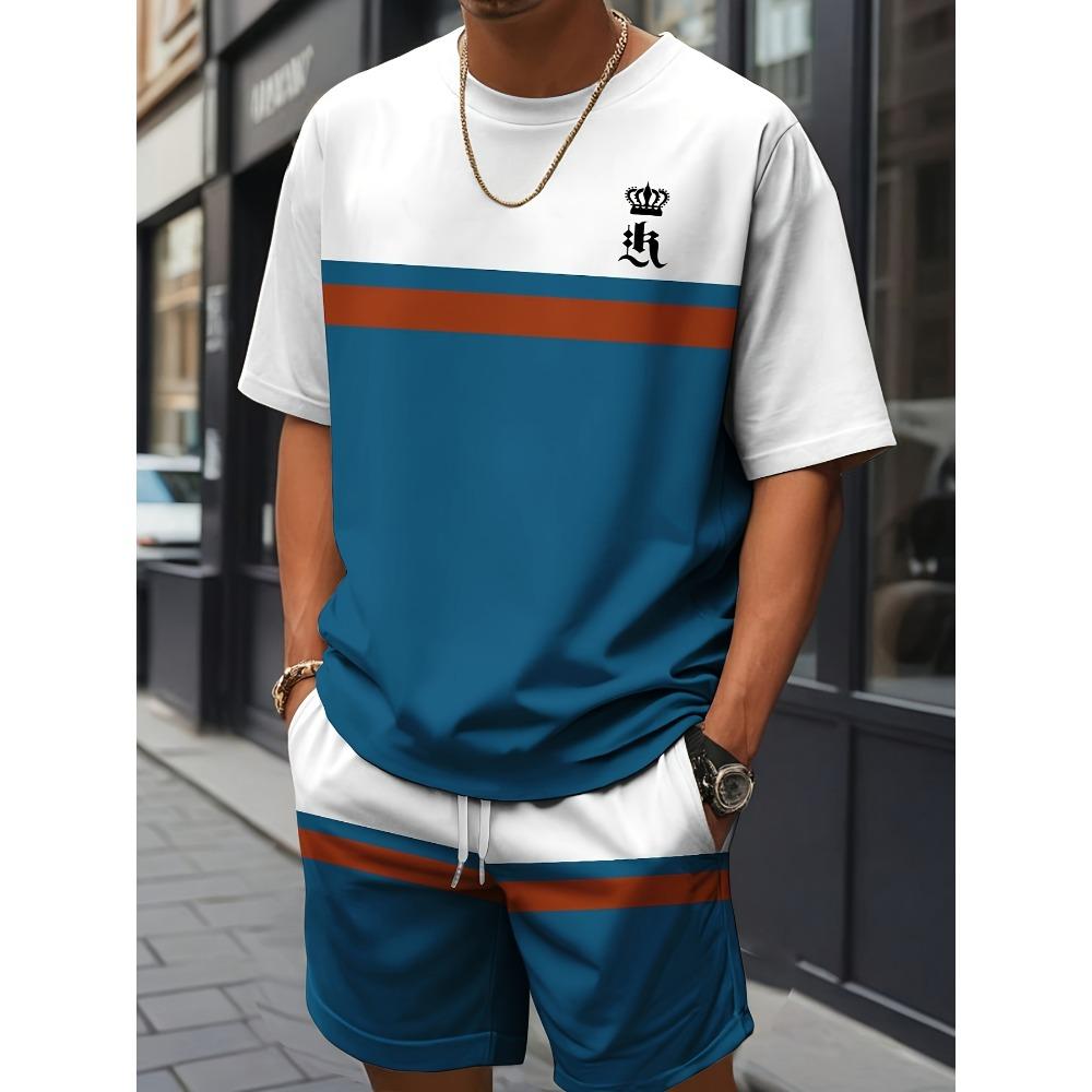 New Men's Cross Print T-Shirt and Shorts Set Stylish Streetwear Short-Sleeve Top and Shorts Combination Holiday Men's Apparel