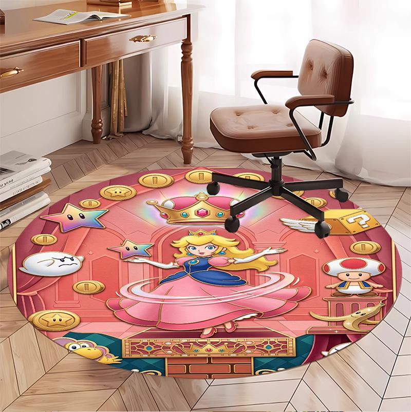 Princess Peach Toadstool Pattern Round Rug, Indoor/Outdoor Mat, for Picnic, Gameroom, Bedroom, Office, Living Room, Home Decor Carpet, Birthday Gift
