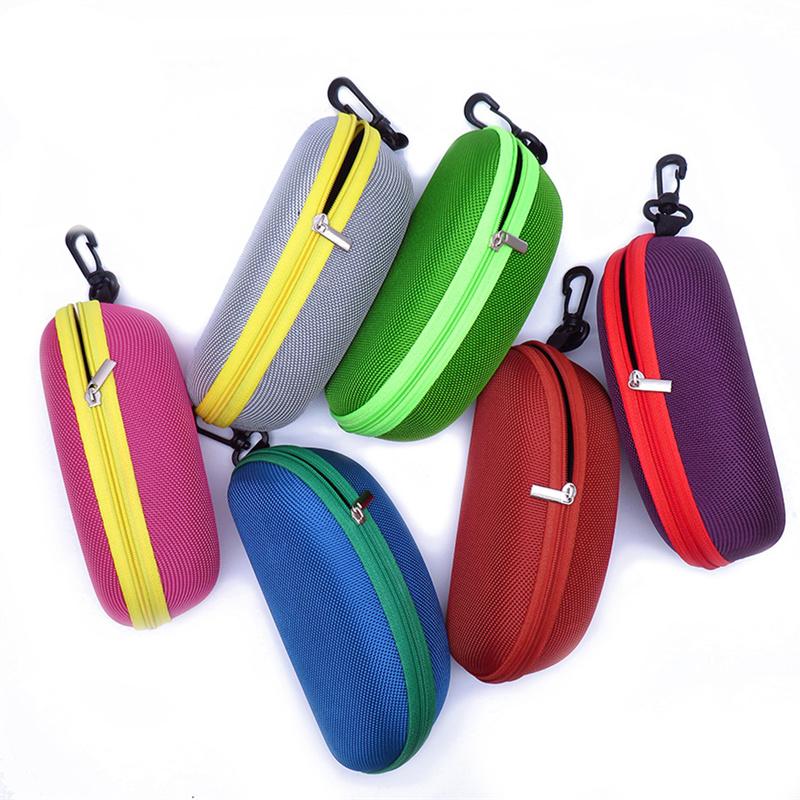 Portable EVA Sunglasses Case Shockproof Sport Glasses Case With Metal Carabiner Travel Zipper Eyeglasses Holder