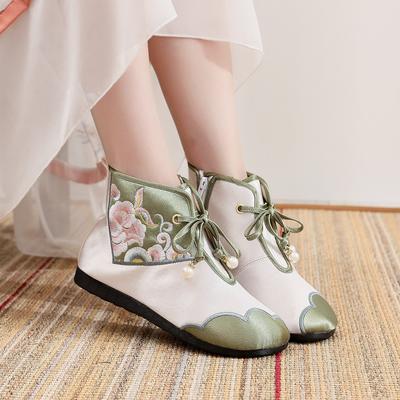 Осенние вышитые сапоги Старинные пекинские вышитые туфли Женские скошенные каблуки с внутренней высотой, увеличивающие высоту Женские туфли на высоком каблуке Туфли из ткани в национальном стиле