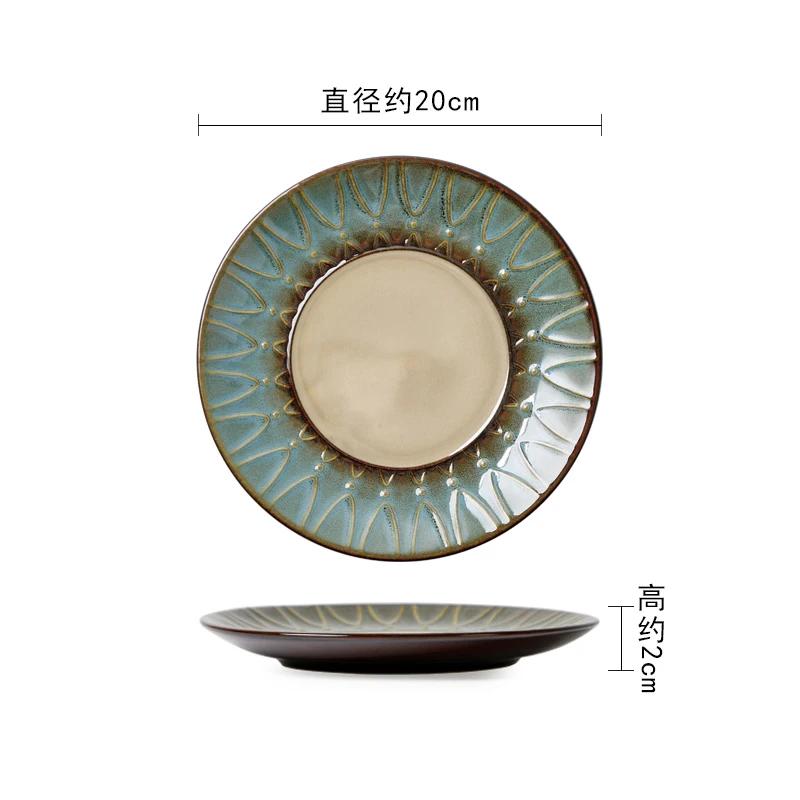 Креативные керамические тарелки в стиле ретро, элитная круглая тарелка для суши, изысканные блюда, обеденная тарелка, бытовая посуда