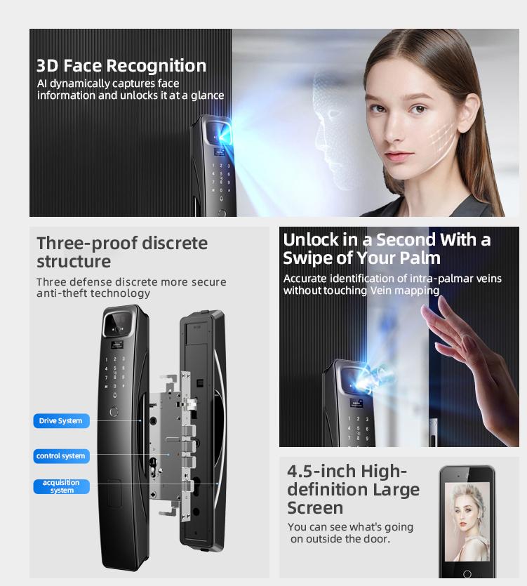 RAYKUBE Fully Automatic Tuya WiFi Smart Lock, Video Intercom, Remote Unlocking, Face Recognition