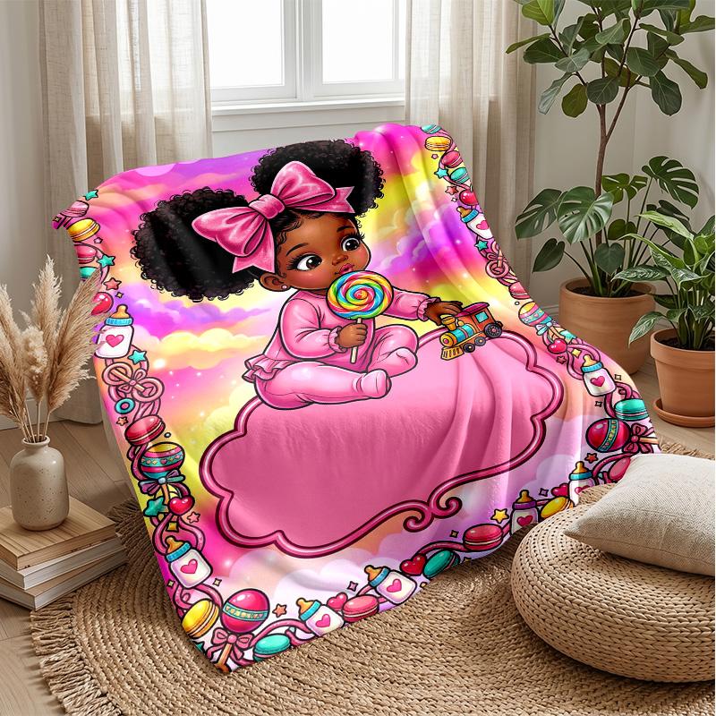 Candyland Adventure blanket Personalized Name Flannel Blanket Soft Cozy Plush Throw for Sofa Bed Lightweight Home Decor