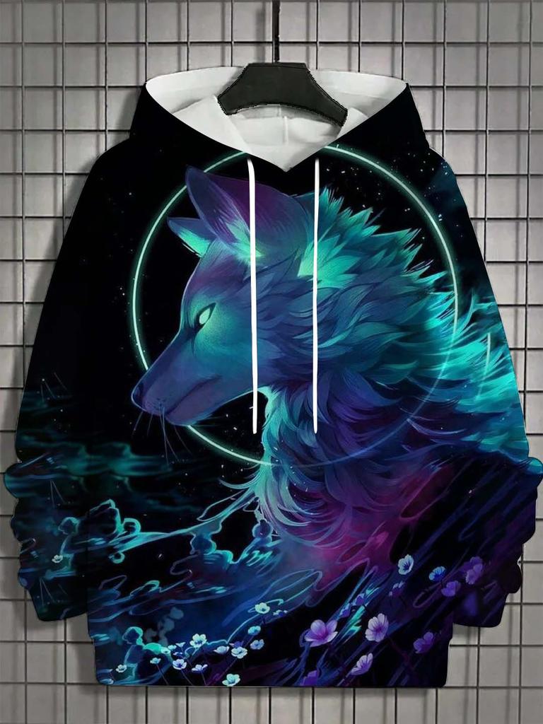 Мужская толстовка с капюшоном с 3D-принтом, топы с изображением животных, графика волка, толстовка с длинным рукавом, модная повседневная осенняя унисекс-топы, свободные уличные топы с капюшоном