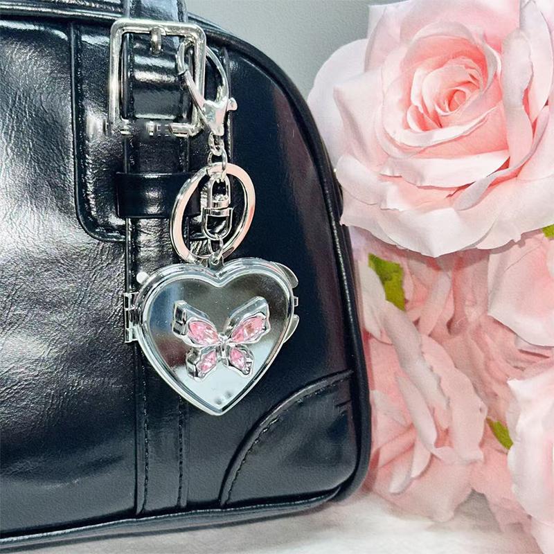 Милая бабочка в форме сердца складное зеркало брелок Y2K модный металлический брелок автомобильный держатель для ключей сумка подвеска украшение для девушки подарок