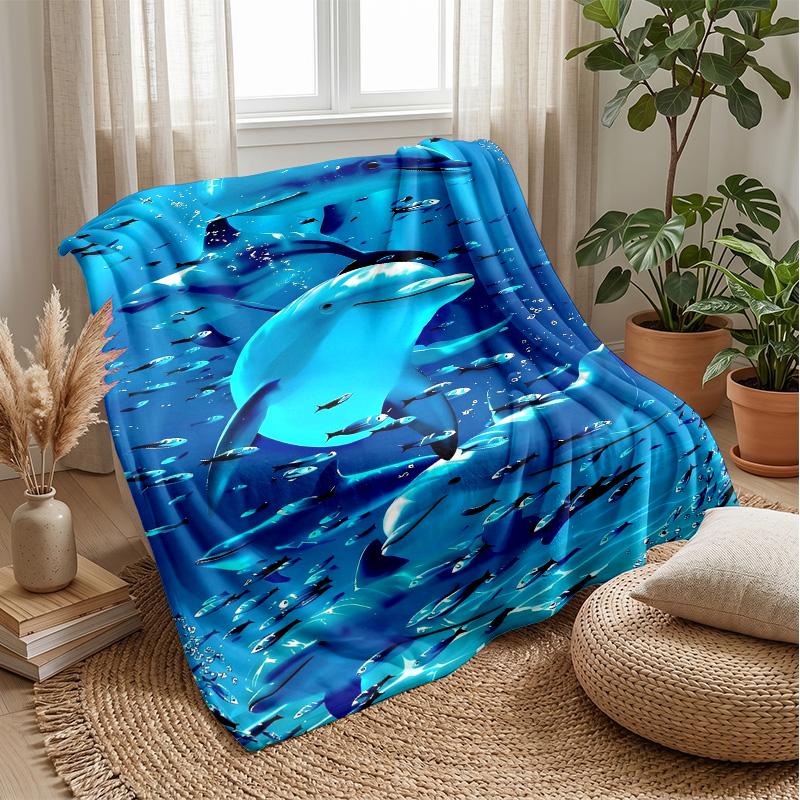 Oceanic Dolphins Swimming 1 Theme blanket Lightweight Warm Flannel Blanket Decorative Throw Blanket for Home Decoration