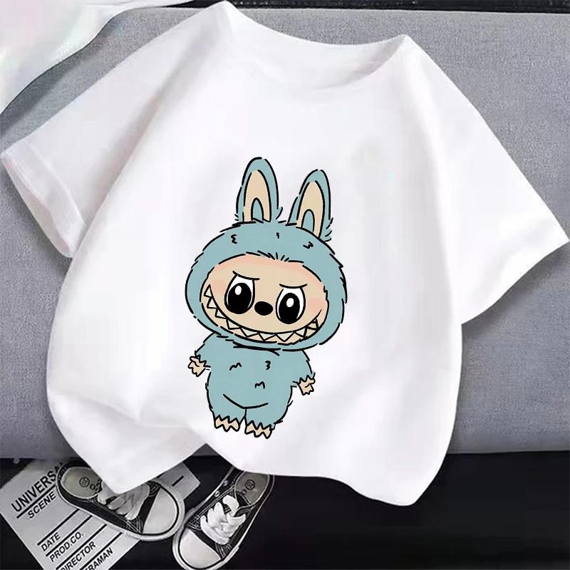 Kids Cartoon Cotton T-shirt Labubued Children Anime Print Tee Girl Fashion Casual Clothes Summer Cute Short Sleeve Clothing Gift