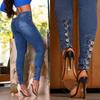 Spring and Autumn High Waist Elastic Jeans for Women, Tailored, Buckled, Small Leg Pants, Casual Jeans