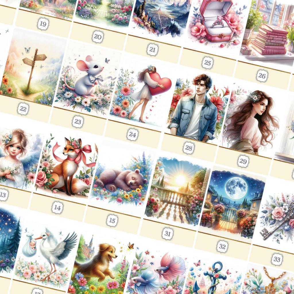 [Официально импортировано, Ограниченное количество] Акварельный Ленорман | Карты Ленорман, 36 штук [Включает мешочек на шнурке] | 56 x 87 мм Черный картон