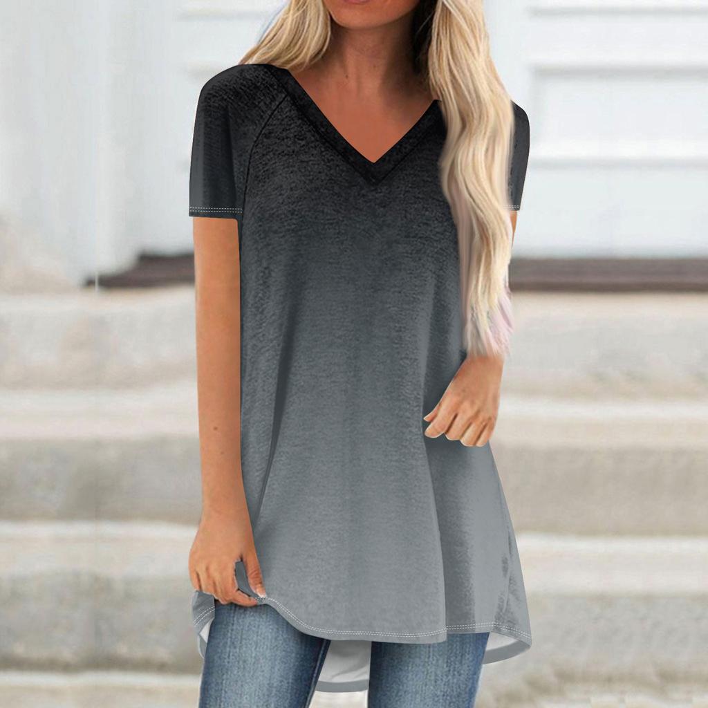 Женские плиссированные свободные топы с короткими рукавами Плюс размер Повседневные топы с V-образным вырезом и короткими рукавами Повседневные летние футболки Женские топы Футболки Рубашки