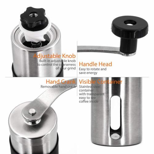 Winwintech New Larger Capacity 30g Mini Manual Coffee Mill Grinder, Stainless Steel Coffee Bean Hand Crank Portable Mill with Silicone Sleeve To Preve