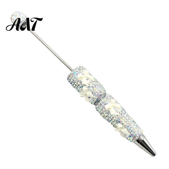 Handmade Pen Supplies Glitter Beadable Ballpoint Pen, Rhinestone Bow Beaded DIY Bling Black Ink Pens for Making, School Office Fashionable