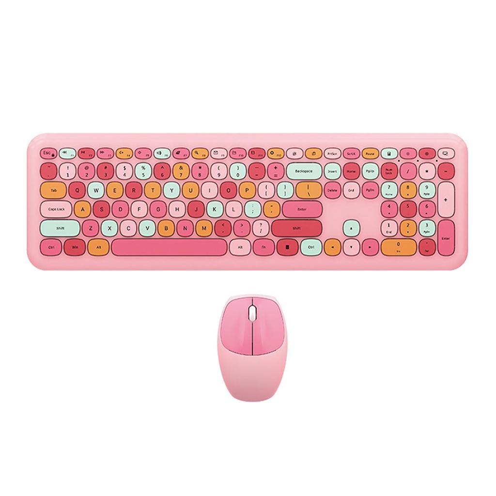 Mofii Беспроводная мышь и клавиатура, набор круглых клавиш, цветная клавиатура, женская офисная беспроводная клавиатура, полноразмерная клавиатура для пишущей машинки