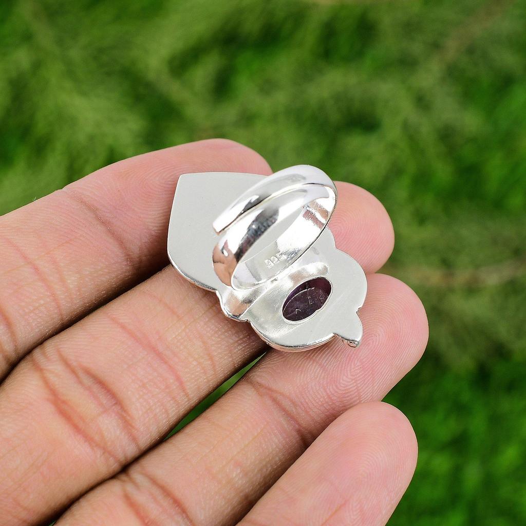 Натуральный африканский аметист, драгоценный камень, кольцо-солитер с птицей, регулируемое, серебро 925 пробы