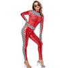 Womens Mesh PU Leather Jumpsuit Red Black Game Theme Stage Performance Outfit Cheerleading Racing Costume