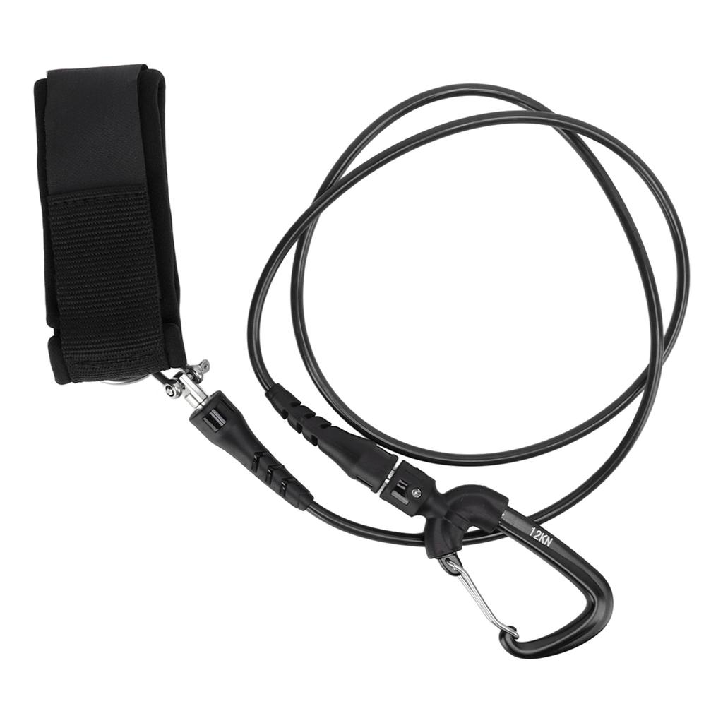 Freediving Lanyard Leash Diving Safety Rope Cable with Wristband Carabiner for Underwater SportsBlack