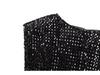 2024 Winter Black Sleeveless Mini Dress with Shoulder Pads and Sequin Embellishments