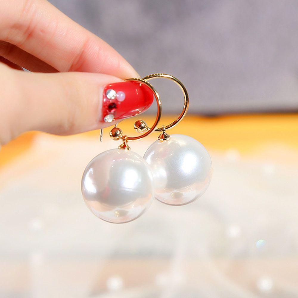 Pearl Large Round Pendant Bead Hoop Big Ball Dangle Earrings Jewelry Drop Earrings Stud Earrings