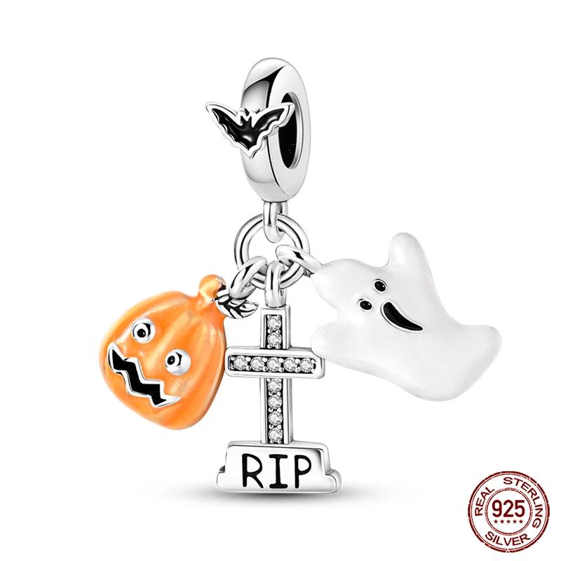 Copper Fashion Halloween Series Luminous Pumpkin Demon Skull Charms Beads Fit Original Bracelet Diy Jewelry