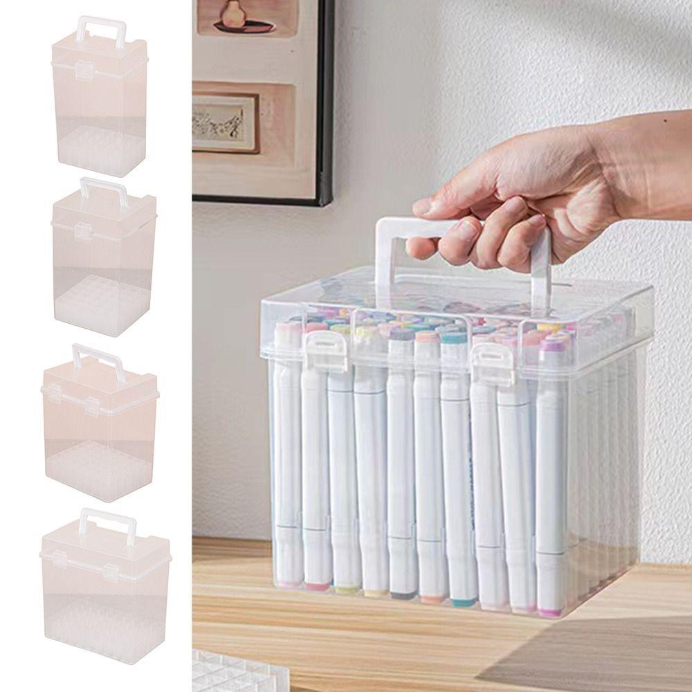 Portable Plastic Marker Pen Organizer Multi-slot Handheld Marker Storage Box Transparent Waterproof Desk Pen Holder Students