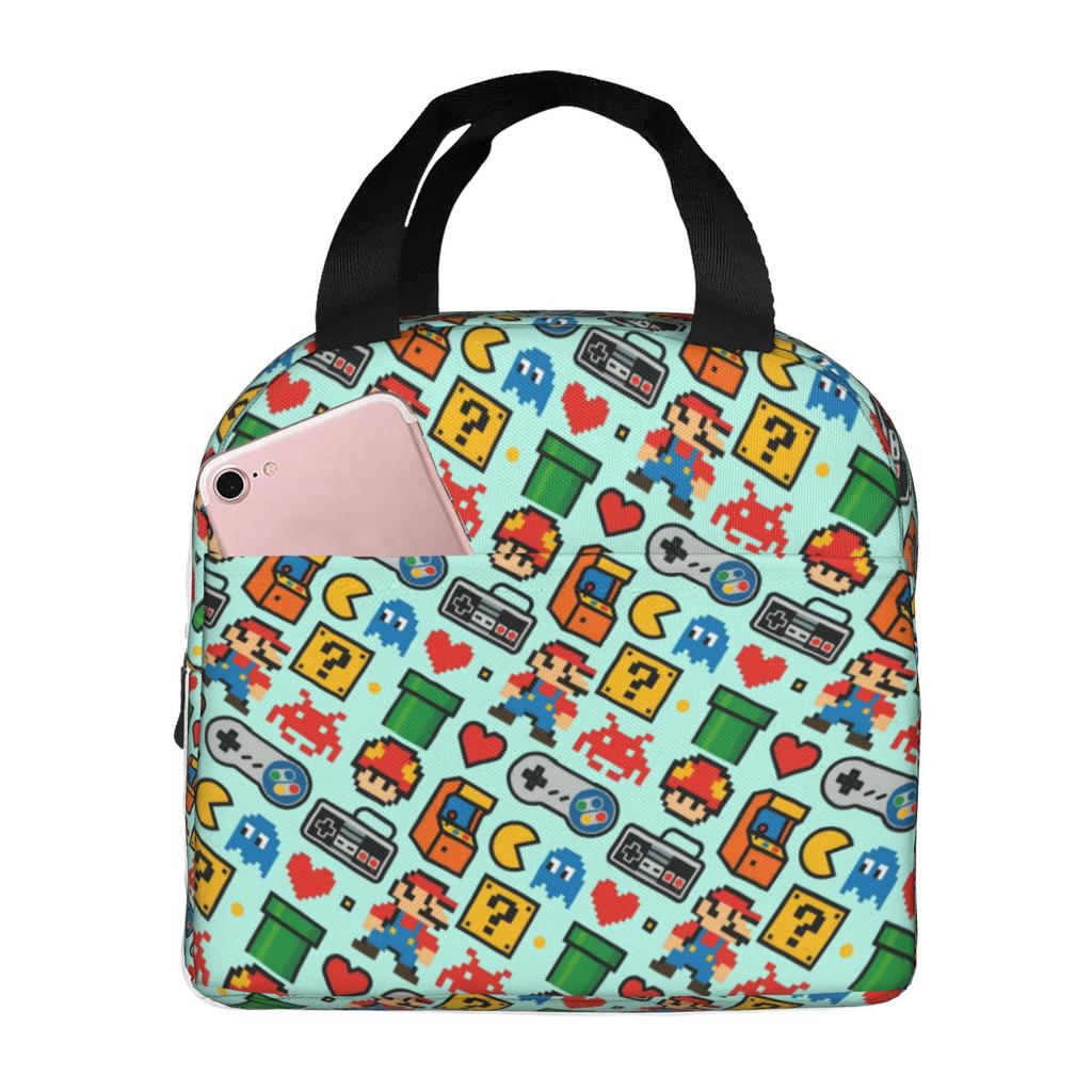 Custom M-Marioed Insulated Lunch Tote Bag for Women Men Cartoon Portable Thermal Cooler Food Lunch Box Outdoor Camping Travel