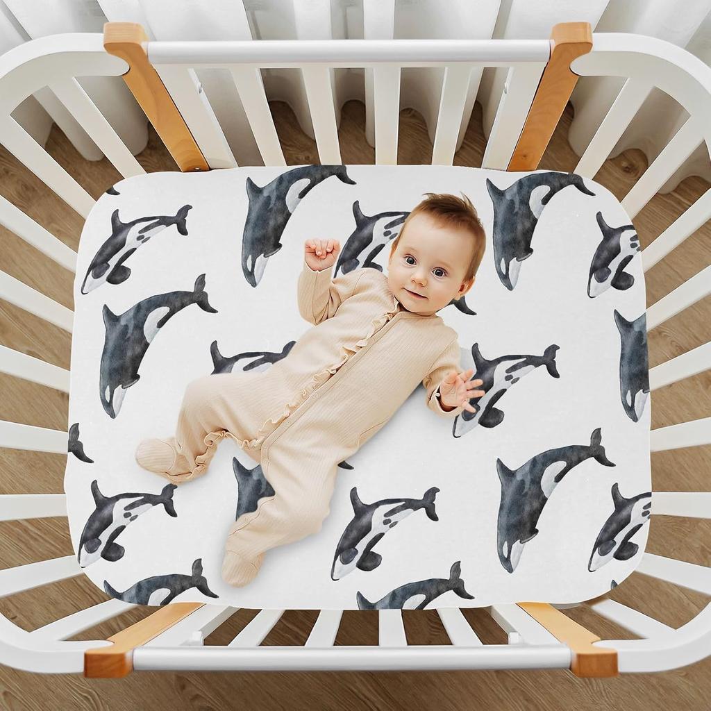 Crib Sheets for Boys Girl Orca Killer Whale Breathable Mini Crib Mattress Sheets Fitted,Toddler Baby Sheets for Crib Mattress 39 * 27 * 5In