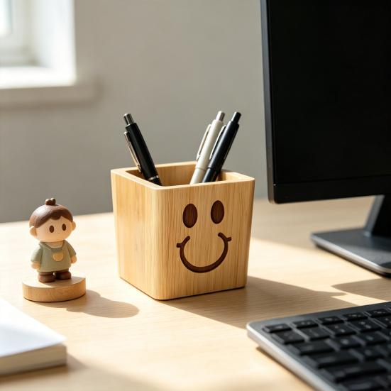 Wood Pen Holder, Large Capacity Desk Organizer for Office Supplies, Creative Natural Wood Gift for Students