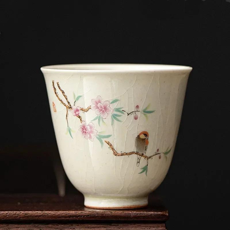 Retro Ice Crack Ceramic Teacup Meditation Cup Handmade Boutique Tea Bowl Chinese Porcelain Tea Set Accessories Master Tea Cup