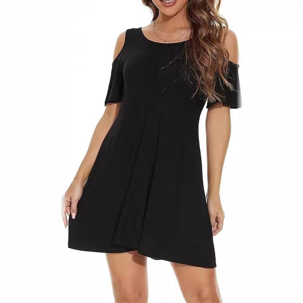 Женская футболка без бретелек с круглым вырезом и коротким рукавом, летние однотонные повседневные модные платья