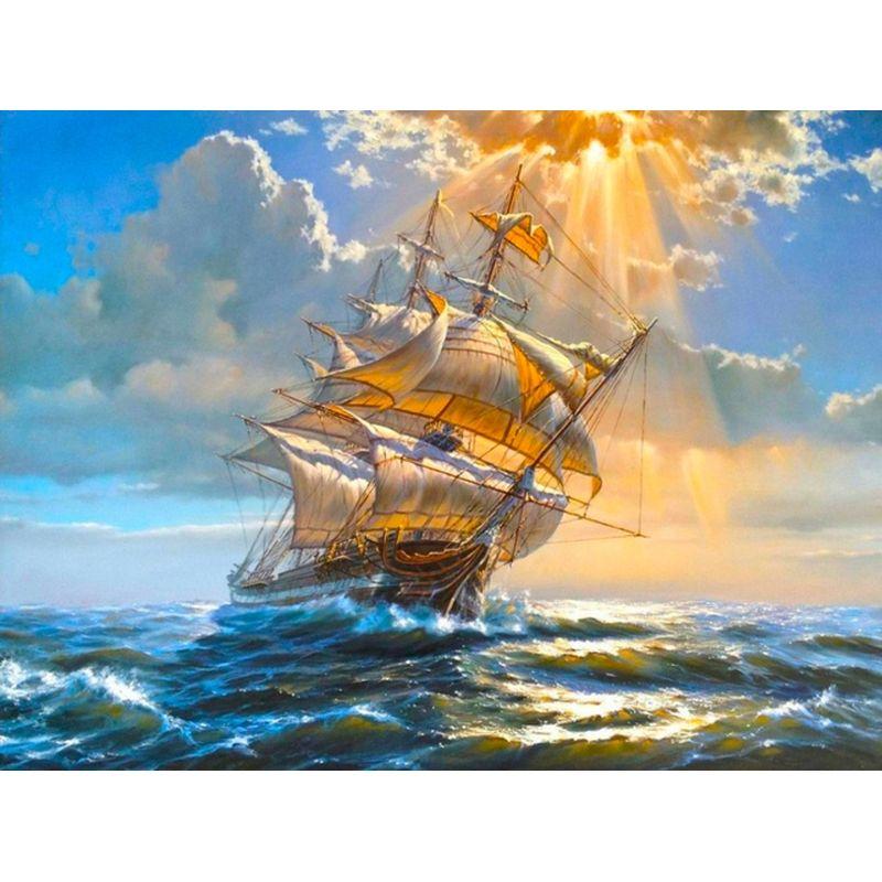 Full Diamond Embroidery Sailing Landscape 5d Round Diamond Painting Mosaic Sea Cross Stitch Kits Home Decoration