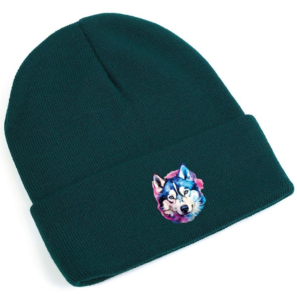Vivid Wolf Head Print Knitted Hat Beanie,Husky Dog Skullies Soft Hip Hop Versatile Thermal Knit Cap Beanie