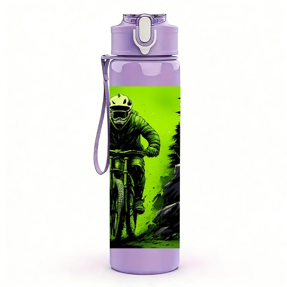 1PC Mountain Biker Silhouette 750ml Color Plastic Sports Water Bottle Leakproof Flip Straw Lid Suitable for Sports Office Home Use