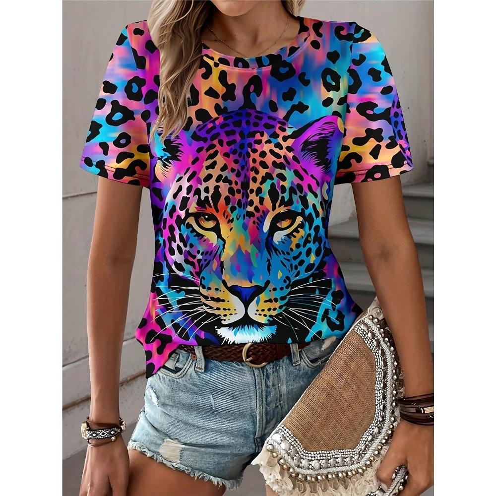 Leopard Print T Shirt Plus Size Short Sleeve SummerCasual Crew Tee Tops Women Vintag Street Fashion 3D Print T-shirt