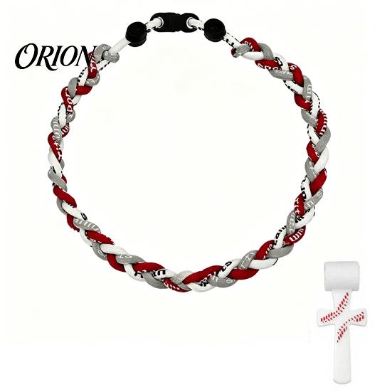 Stainless Steel Crossroads Pendant Triple-Rope Baseball Necklace, Braided Rope Design Necklace with Crossroad Pendant, Team Spirit Gift Sports