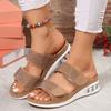 Slope Heel Sandals Women Rhinestone Comfortable Solid Shoes One Character Strip Slippers Casual Air Cushion Sandals Summer