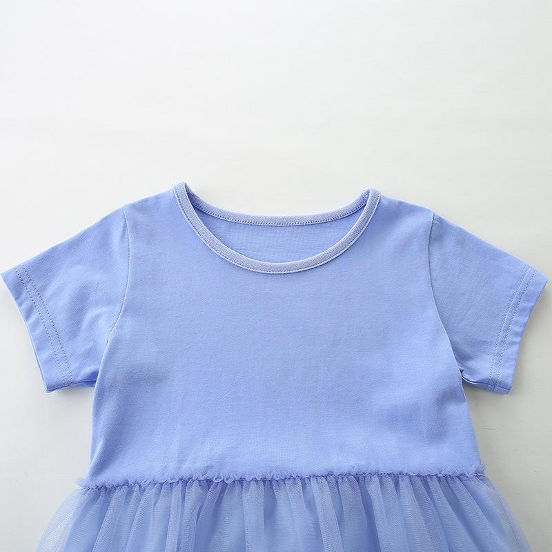 Девочковое платье-туника с коротким рукавом из фатина, вязаное хлопковое, с круглым вырезом для самых маленьких