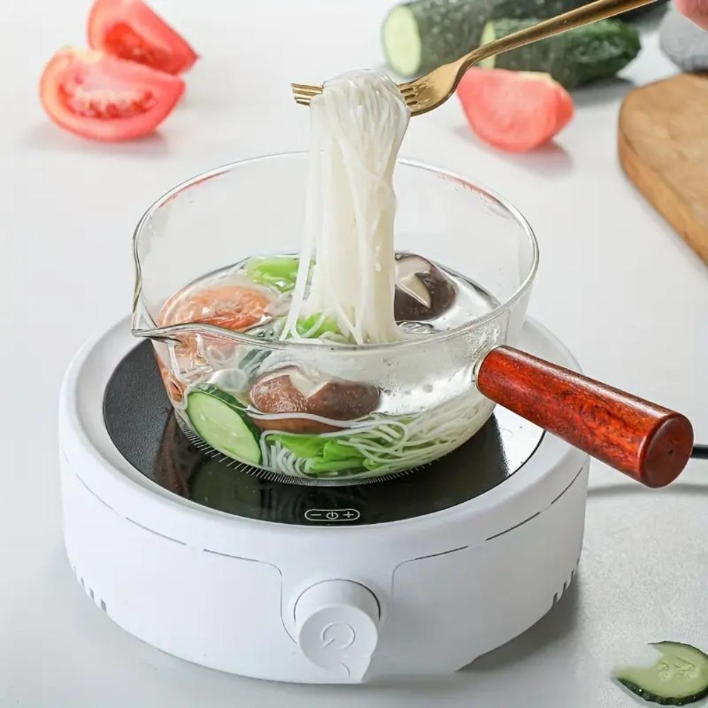 Wood Handle Saucepan Transparent Noodle Pot Salad Bowl Glass Milk Pot  Dormitory