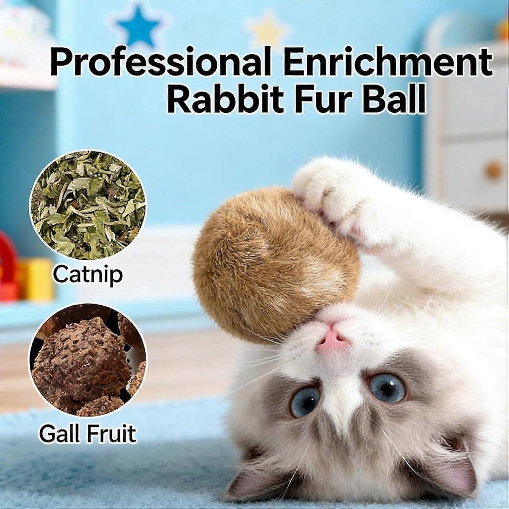 Rabbit Fur Ball Cat Toy, Soft Fluffy Cat Toy Ball, Rabbit Fur Ball Soft Plush Cats Toy, Catnip Toys for Indoor Cats, Indoor Interactive Kitten Toys fo