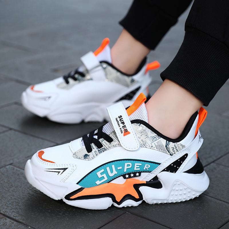 Спортивные детские кроссовки Мальчики Повседневная обувь для детей 5-16 лет Теннис Кожа Нескользящие Модные Беговые кроссовки