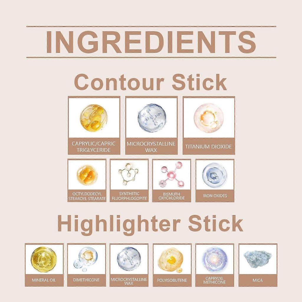 Natural Color + Light Coffee Color 2-In-1 Contour And Highlight Stick, Convenient Double-Head Design For Contouring The Highlight Stick