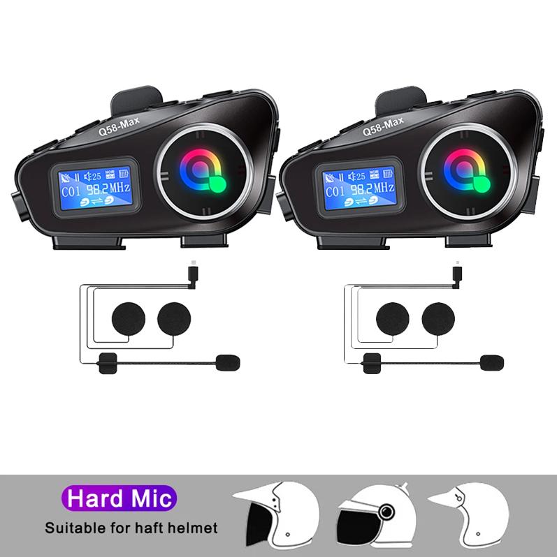 BT5.3 Мотоциклетная гарнитура для шлема Intercom 500M Intercomunicador Moto FM Радио Музыка Поделиться ЖК-дисплей Для 2 гонщиков Наушники