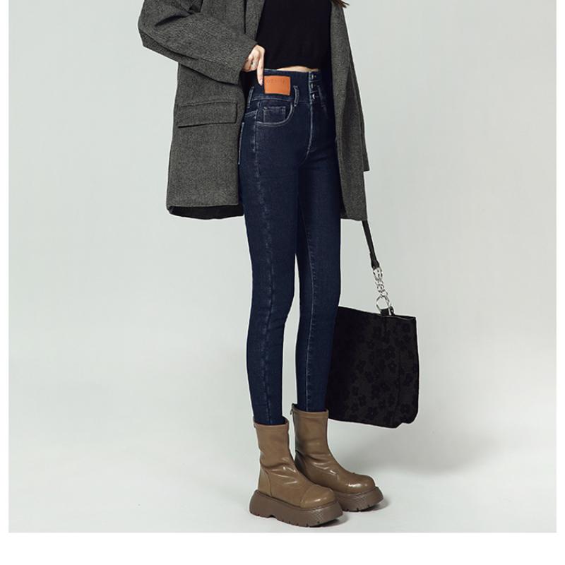 Commuting Wind Stretch High Waist Autumn Winter Pencil Pant Female Casual Velvet Jeans Womens Harajuku Jean Thick Warm Women Pants
