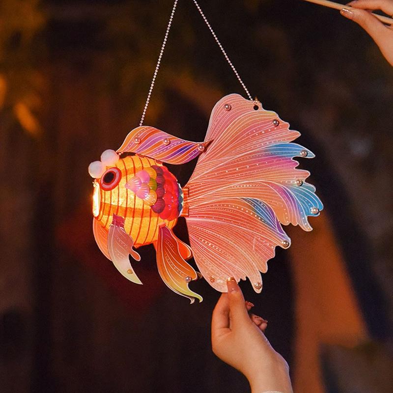 Светодиодный детский фонарь для праздника середины осени, благословение, ручной светящийся фонарь в виде рыбы, портативный светящийся фонарь в виде карпа кои