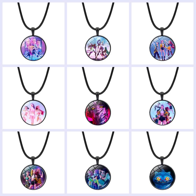 Huntress Girls Iron Alloy Necklace, Kpop Idol Cartoon Pendant Wax Rope Chain, Cute Anime Jewelry Gift for Kids and Fans