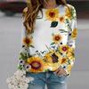 Fall Autumn Women'S Fashion O Neck Long Sleeve T-Shirt Loose Clothes Beautiful White Sunflower Print T Shirt For Girls Street